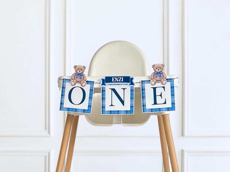 Teddy Bear High Chair One Banner, Personalized Boy First Birthday Party ...