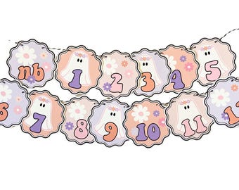Halloween 12 Month Photo Banner, Spooky One Girl First Birthday Milestone Banner