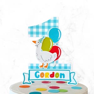 One Silly Goose Theme Gingham Cake Topper, Personalized with Name and Age,