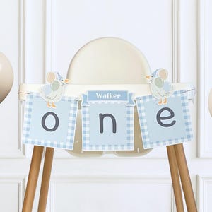 One Silly Goose High Chair Banner, Personalized Gingham First or Second Birthday Decor, Goose and Gingham 1st or 2nd Birthday Banner