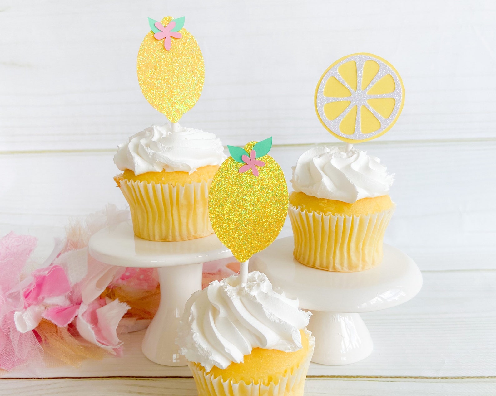 Lemon Cupcake Toppers Set of 12 Fruit Theme First Birthday Etsy