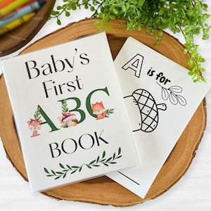 Libro para colorear ABC del bosque, actividad para baby shower, primer libro del bebé (IMPRESO) imagen 1