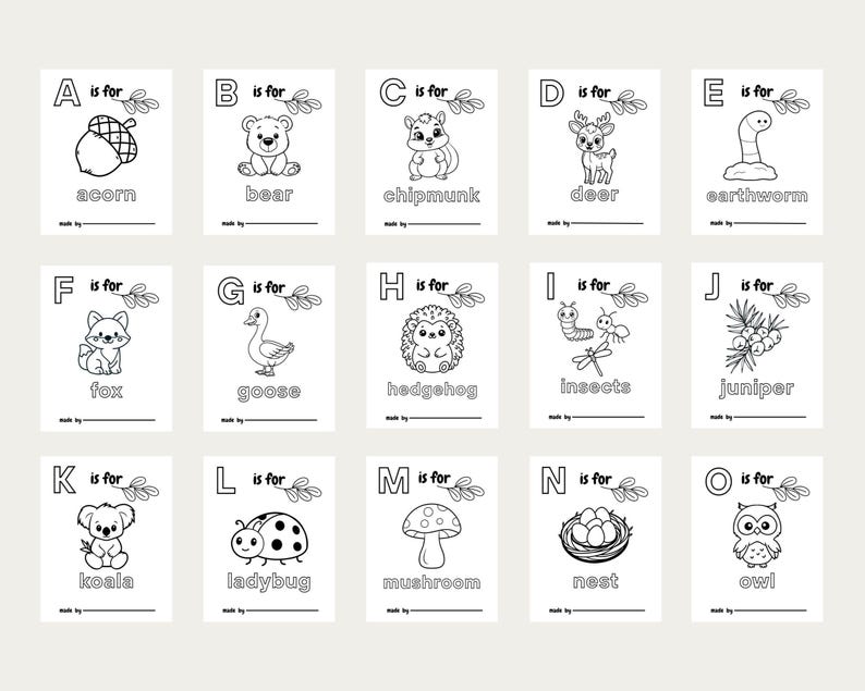 Libro para colorear ABC del bosque, actividad para baby shower, primer libro del bebé (IMPRESO) imagen 7