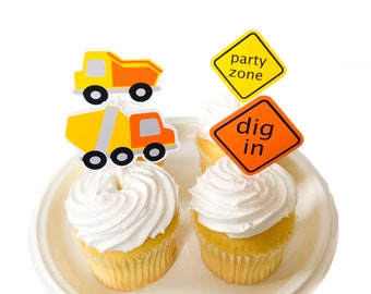 Construction Truck Party Cupcake Toppers - Set of 12