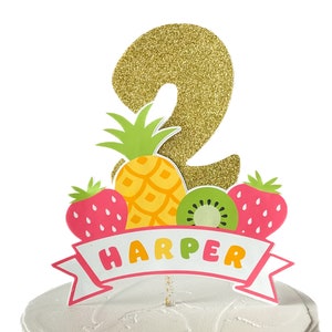 Two Sweet  Personalized Cake Topper,  Fruit Theme 2nd Birthday, Fruity Party Decor