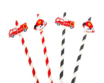 Fire Truck Party Straws: Dalmatian Birthday Decorations, Set of 12