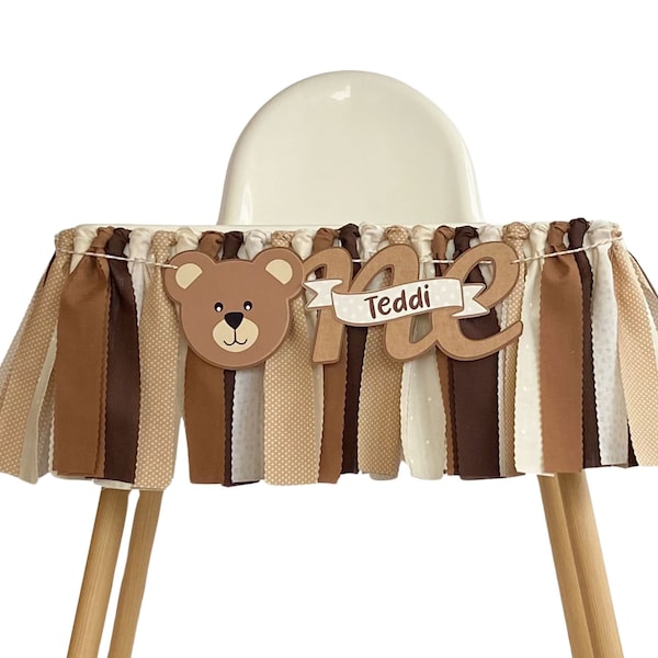 Beary First Birthday High Chair Banner, Teddy Bear 1st Birthday Highchair Garland, Brown Bear Personalized 1st Birthday Neutral Gender Decor