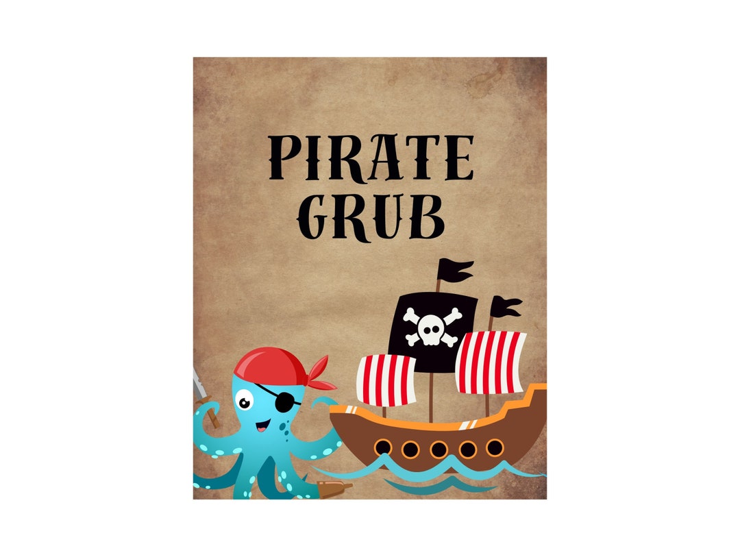 Printed 8 X 10 Pirate Food Sign, Ready to Ship Pirate Grub Table Sign ...