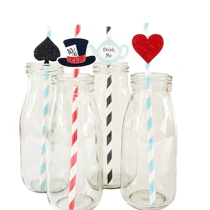 Alice in Wonderland - Set of 12 Party Straws, Alice in Onderland Party Decorations, Girl First Birthday Decorations, Tea Party Straws
