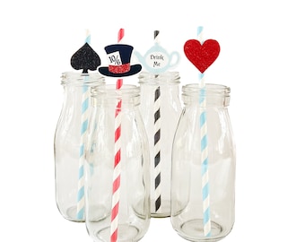 Alice in Wonderland Party Straws: Mad Hatter Tea Party -  Set of 12