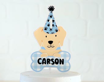 Personalized Puppy Dog Birthday Cake Topper, Custom Name & Age