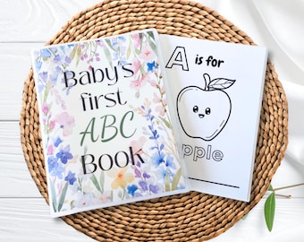 Libro para colorear con flores y el alfabeto, actividad para baby shower, primer libro para bebé (IMPRESIÓN)