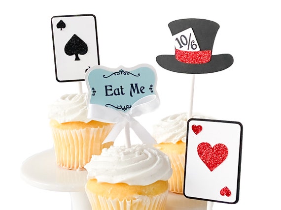 Alice in Wonderland Set of 12 Cupcake Toppers, Alice in Onderland