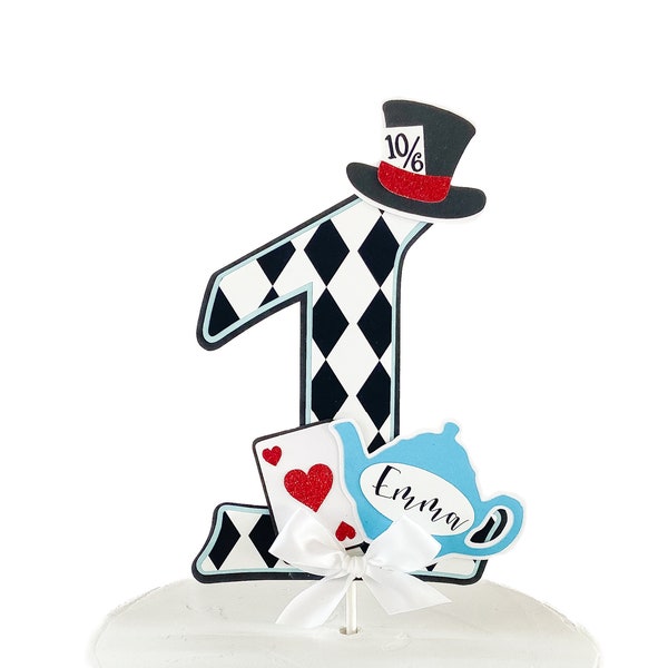 Alice in Onderland/Wonderland Theme Cake Topper Personalized with Name and Any Age,