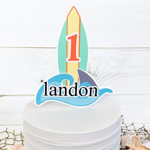 Surfboard Cake Topper, Shark Theme Cake Smash Topper, Personalized Surf ...