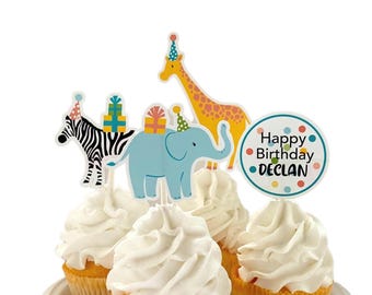 Personalized Safari Animal Cupcake Toppers: Wild One Birthday Decor - Set of 12