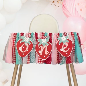 QIANGDAGSI Strawberry First Birthday High Chair Banner – ONE Banner, 80 Inch, Pink Strawberry Theme - View #2
