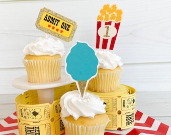 Carnival Theme Cupcake Toppers, Circus Birthday Party Decor- Set of 12