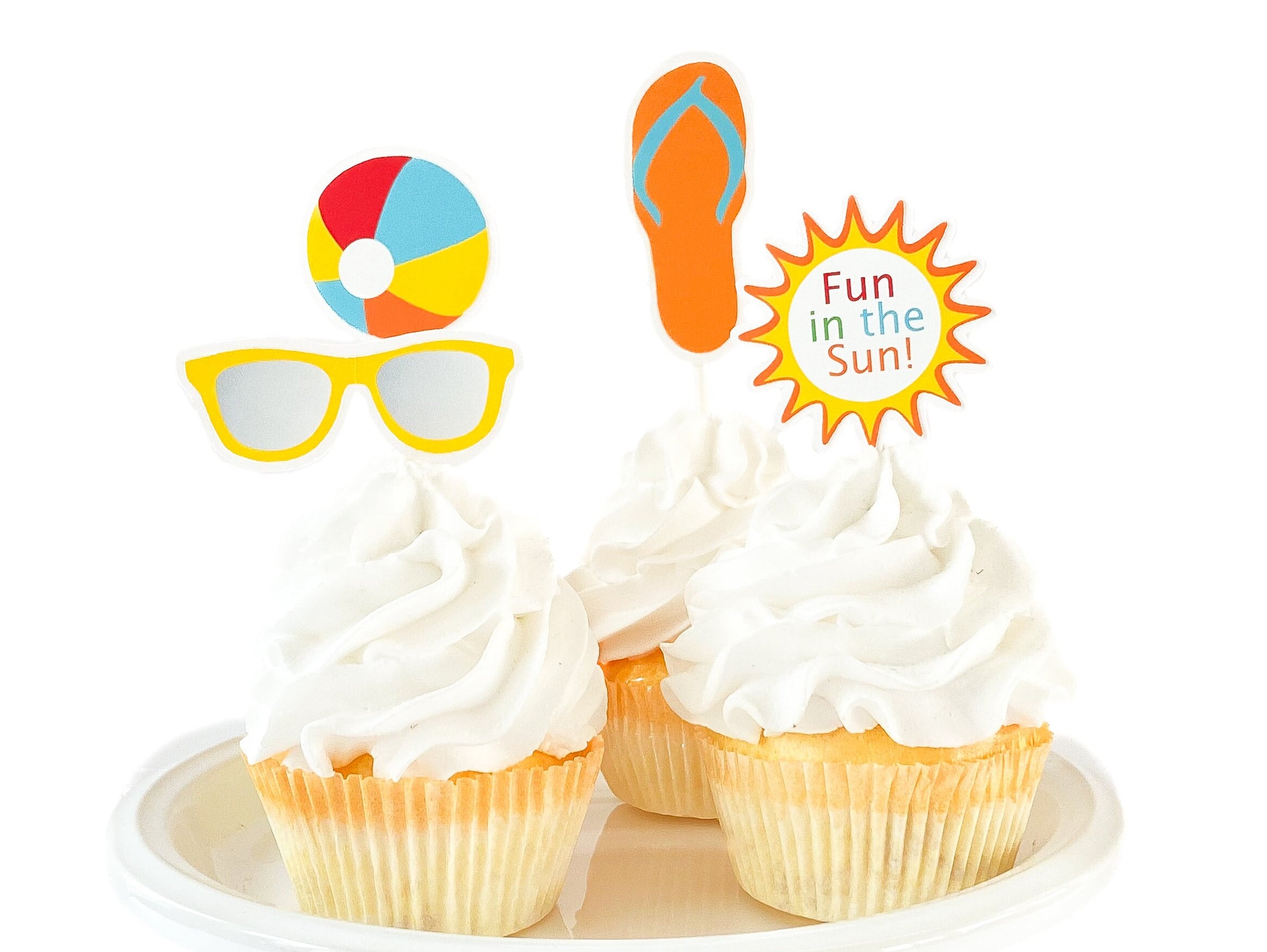 Pool Party Cupcake Toppers Set of 12 Beach Ball Cupcake Etsy