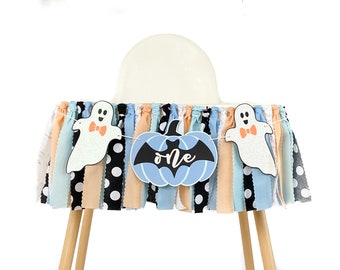 Spooky One Boy First Birthday HighChair Banner, Halloween 1st Boo Pumpkin and Ghost Garland