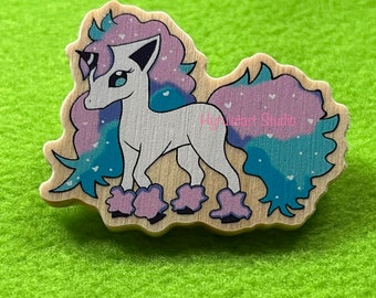 Pocket Monster Galarian Ponyta, Unicorn Psychic Type Wood Pin Pastel
