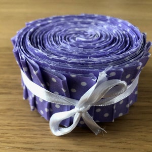 Lilac/White Polka Dot 20 Honey Bun honeybun Strips 100% Cotton Patchwork Fabric 1.5 inch x 44 inch