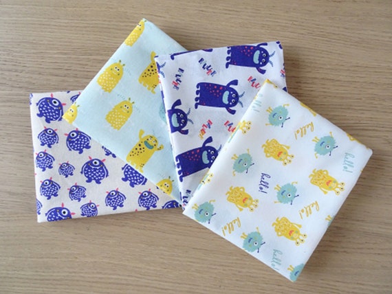 Monsters 4 Fat Quarter Bundle 100% Cotton Patchwork Fabric *Clearance*