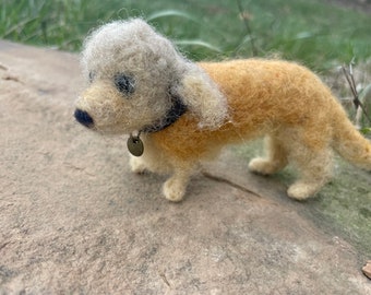 Needle Felted Dandie Dinmont Terrier Sculpture: Handmade Wool Dog