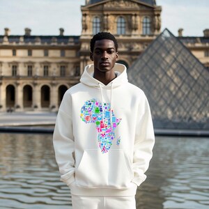 Weiß Afrika Landkarte bunt Muster Style 202 - Herren Hoodie