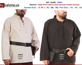 bycalvina - ARES Cotton Canvas Shirt  - Medieval, Larp and  Viking 100% Cotton Shirt