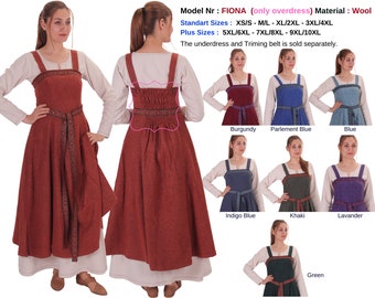 bycalvina - FIONA Wool Apron Dress  : XS/S - -------- 9XL/10XL ..Medieval Viking Wool over apron dress, Wool Apron dress