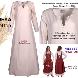 bycalvina - FREYA Cotton Canvas Underdress . S--------10XL : Medieval, Viking dress, Cotton medieval dress, Underdress