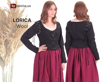 Bycalvina – LORICA Wool Bodice -  Medieval Viking Middle ages Renaissance women  removeable sleeved WOOL bodies whenches . Sizes  S --- 10XL
