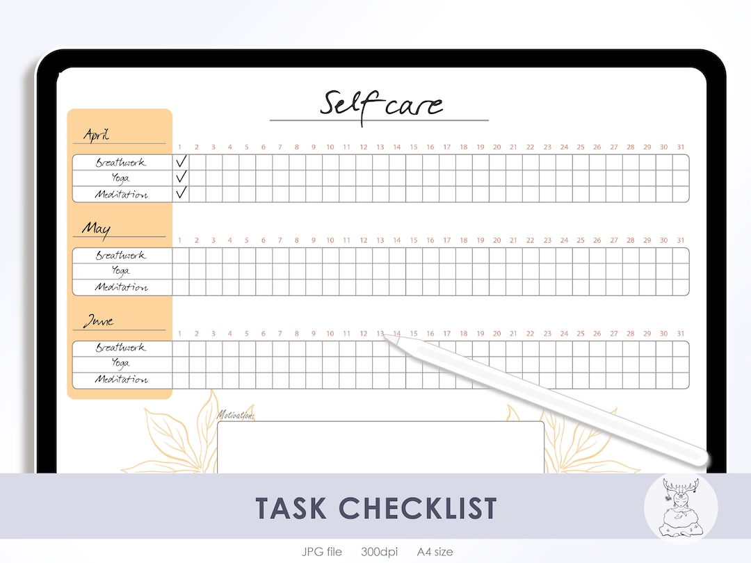 Task Checklist for 3 Months Habit Tracker Self Care Worksheet Instant ...