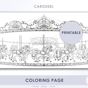 Carousel coloring page - Horse carousel - Coloring page - Instant download - Digital file - A4 size - JPG