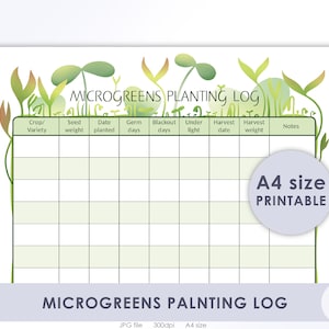 Microgreens Planting Log - Digital file - Printable - A4 - Instant Download - Keeping up with microgreens