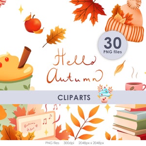 Autumn cliparts - Cozy Fall illustrations - Autumn vibes - PNG files - transparent background - Illustrations for Fall decorations - digital