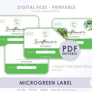 Microgreen label - Editable label design - Printable JPG file - Digital file - Instant download - editable PDF file - Design options