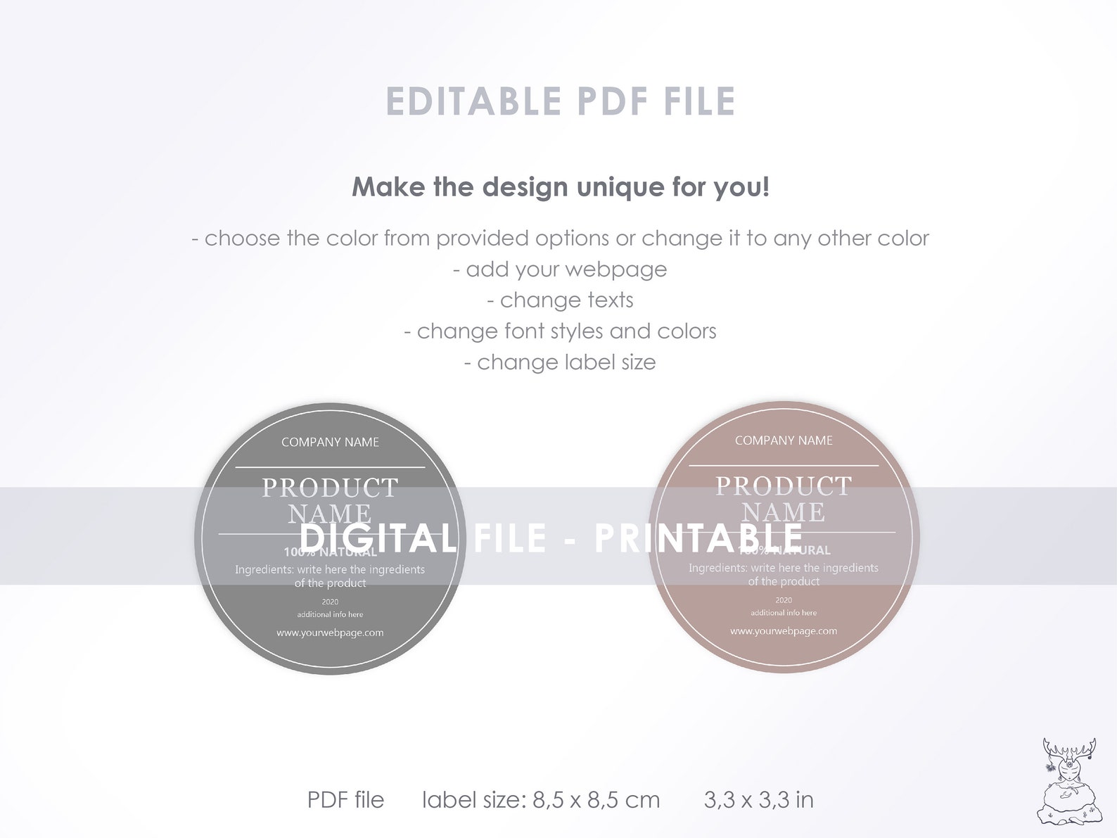 Editable Label Design - Editable PDF File - Digital File - Instant ...
