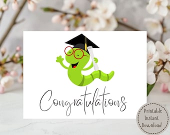 Congratulations Graduate, Card with Graduation Cap Worm,Instant DIGITAL, Printable School/Kindergarten Graduation Card,DIY Envelope Included