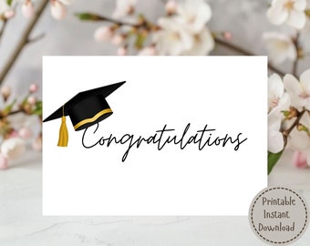 Congratulations Graduate, Card with Graduation Cap, Instant DIGITAL, Printable Graduation Card, DIY Envelope Included
