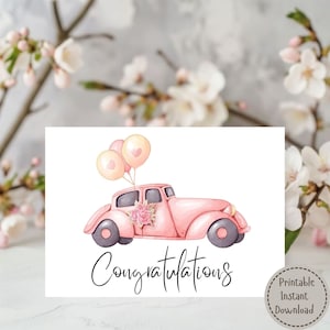 Carte de félicitations de mariage, carte de joyeux mariage voiture imprimable, félicitations aux jeunes mariés, carte de mariage d'un ami, téléchargement numérique