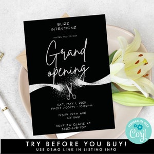 Black & Silver Grand Opening Flyer Template, Grand Opening Invitation, Black|Silver Business Launch Party Invitation, We&#39;re Open Invite