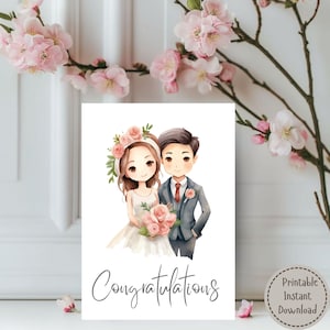 Carte de félicitations de mariage, carte imprimable Happy Wedding Day, félicitations aux jeunes mariés, carte de mariage d'un ami, téléchargement numérique