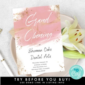 Pink & Gold Grand Opening Invitation Template, DIY Grand Opening Flyer, Feminine Business Launch Party Invitation, We&#39;re Open Invite