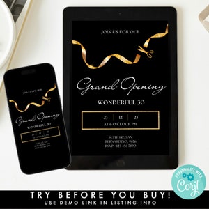 Black & Gold Grand Opening Flyer Template, Grand Opening Invitation, Golden Business invitation, Launch Party invitation, We&#39;re open Invite