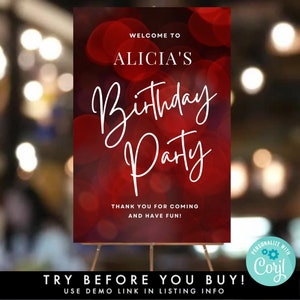 Red and Black Birthday Welcome Sign Template, Printable Birthday Door Entrance Poster, Adult Birthday, DIY 24X36" Party Decor Easel Sign