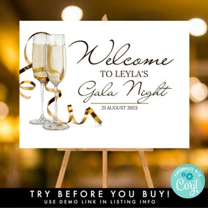 Gala Night Door Welcome Sign DIY Template, Gala Auction Fundraiser Banquet Ceremony Entrance Sign,Business Corporate Awards Night Easel Sign