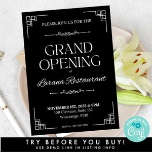 Black & White Grand Opening Invitation Template, DIY Editable Minimalist Grand Opening Flyer, New Business Launch We&#39;re Open Invitation