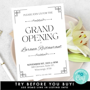 Black & White Grand Opening Invitation Template, DIY Editable Modern Grand Opening Flyer, New Business Launch Invitation, We&#39;re Open Invite